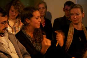 guests lecturing during #WB: quoting Walter Benjamin, Paris, die Hauptstadt des XIX. Jahrhunderts during the interactive performance in the jewish theater of austria on October 7, 2010; photographer: lisa sperber